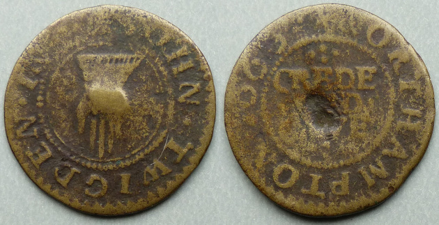 Northampton, John Twigden 1666 CREDE SED CAVE halfpenny Northampton, John Twigden 1666 CREDE SED CAVE halfpenny